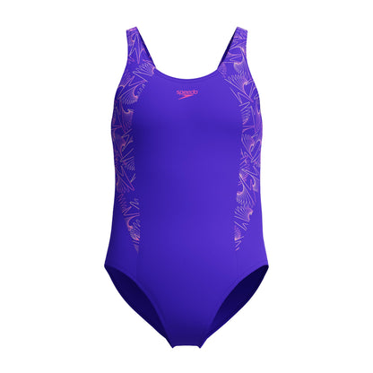 Speedo Girl's Hyperboom Splice Muscleback Swimsuit | Swim Training |Chlorine Resistant | Quick Drying | Stretch Fabric | Comfort Fit Swimwear (Pack of 1)