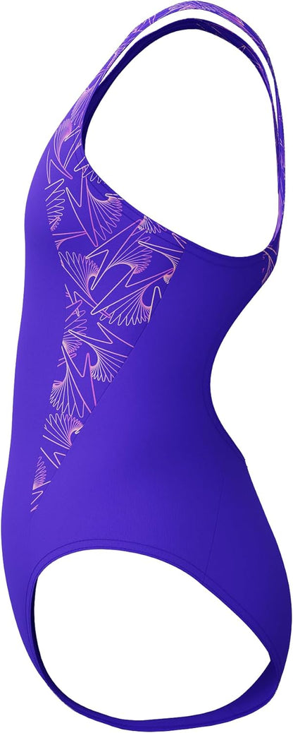 Speedo Girl's Hyperboom Splice Muscleback Swimsuit | Swim Training |Chlorine Resistant | Quick Drying | Stretch Fabric | Comfort Fit Swimwear (Pack of 1)