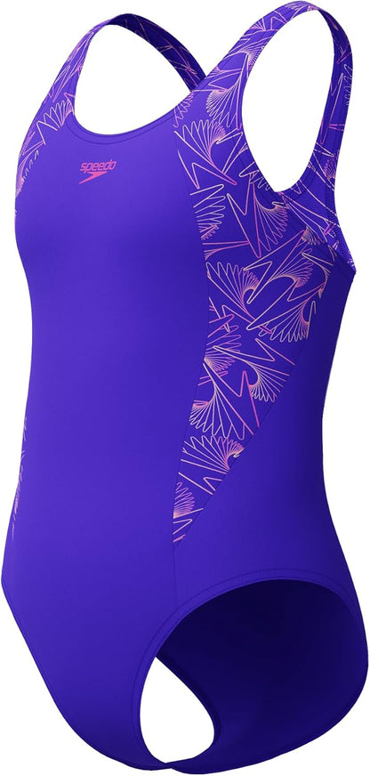 Speedo Girl's Hyperboom Splice Muscleback Swimsuit | Swim Training |Chlorine Resistant | Quick Drying | Stretch Fabric | Comfort Fit Swimwear (Pack of 1)