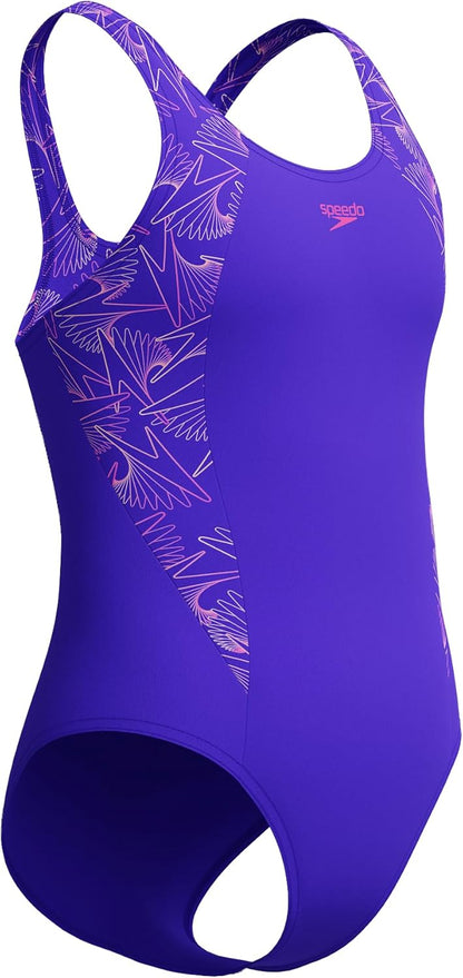 Speedo Girl's Hyperboom Splice Muscleback Swimsuit | Swim Training |Chlorine Resistant | Quick Drying | Stretch Fabric | Comfort Fit Swimwear (Pack of 1)