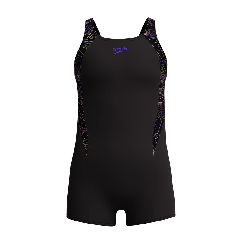 Speedo Girl's Hyperboom Splice Legsuit | Chlorine Resistant | Quick Drying | Stretch Fabric | Comfort Fit | One Piece Swimwear (Pack of 1)