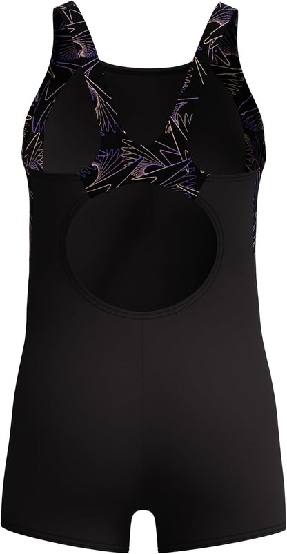Speedo Girl's Hyperboom Splice Legsuit | Chlorine Resistant | Quick Drying | Stretch Fabric | Comfort Fit | One Piece Swimwear (Pack of 1)