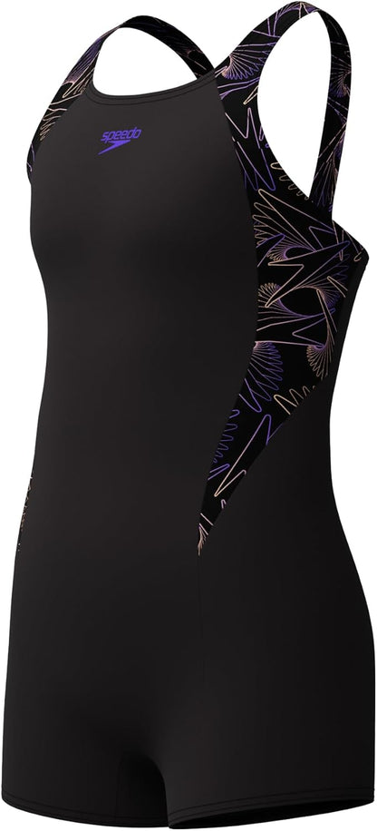 Speedo Girl's Hyperboom Splice Legsuit | Chlorine Resistant | Quick Drying | Stretch Fabric | Comfort Fit | One Piece Swimwear (Pack of 1)