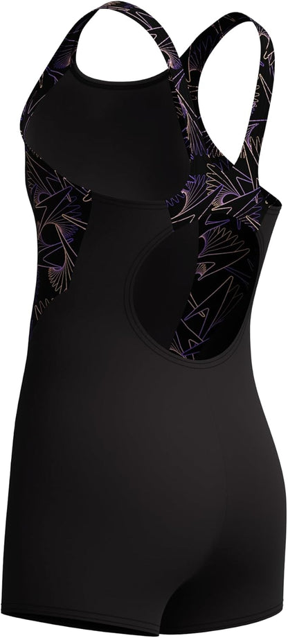Speedo Girl's Hyperboom Splice Legsuit | Chlorine Resistant | Quick Drying | Stretch Fabric | Comfort Fit | One Piece Swimwear (Pack of 1)