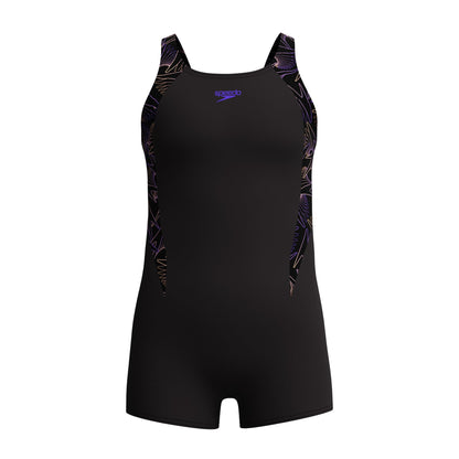 Speedo Girl's Hyperboom Splice Legsuit | Chlorine Resistant | Quick Drying | Stretch Fabric | Comfort Fit | One Piece Swimwear (Pack of 1)