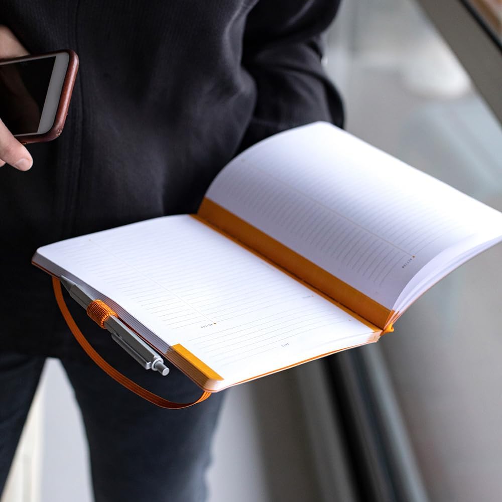 RHODIA 117781C - Soft Notebook Meeting Silver - A5+ - Pre-Printed Date/Notes/Action|160 Detachable Pages - Clairefontaine Paper 90g|Marque-Page, Pencil Holder - Imitation Leather Cover - Rhodiarama