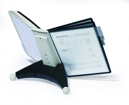 Durable SHERPA Display Panel Desk Unit | Includes 10 A4 Panels and Tabs In Black and Grey | Ideal for Storing and Display ing A4 Documents