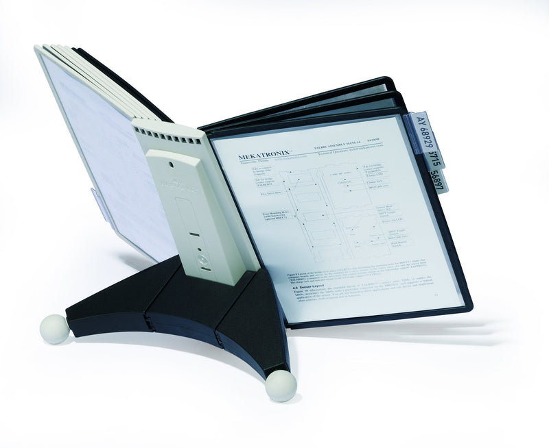 Durable SHERPA Display Panel Desk Unit | Includes 10 A4 Panels and Tabs In Black and Grey | Ideal for Storing and Display ing A4 Documents
