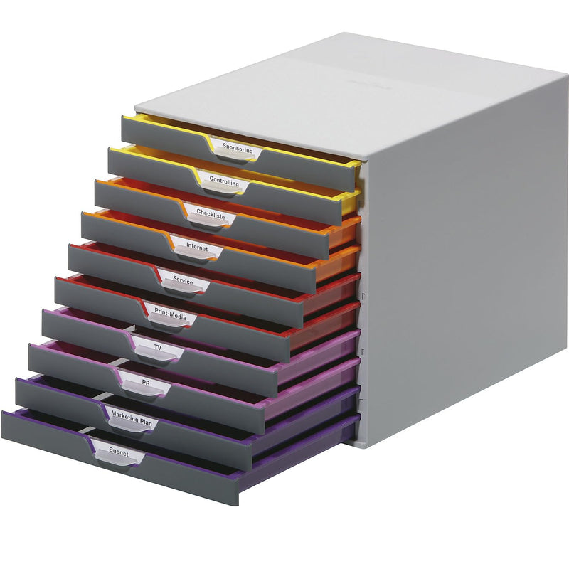 Durable VARICOLOR 10 Drawer Unit | Desktop Drawer Set with 10 Colour Coded Draws | Ideal for Storing Documents and Paper Work