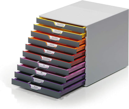Durable VARICOLOR 10 Drawer Unit | Desktop Drawer Set with 10 Colour Coded Draws | Ideal for Storing Documents and Paper Work