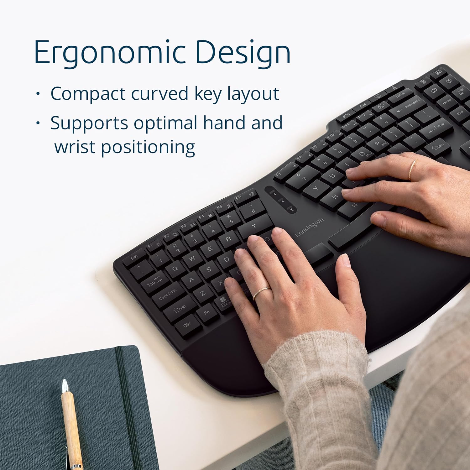 Kensington Pro Fit Ergo KB675 EQ, QWERTY, 2.4GHz Bluetooth, Wireless, Rechargeable TKL Keyboard, Compatible with Windows and macOS, Composed of 43% Post-Consumer Recycled Content (K75491UK