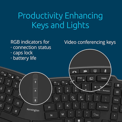 Kensington Pro Fit Ergo KB675 EQ, QWERTY, 2.4GHz Bluetooth, Wireless, Rechargeable TKL Keyboard, Compatible with Windows and macOS, Composed of 43% Post-Consumer Recycled Content (K75491UK