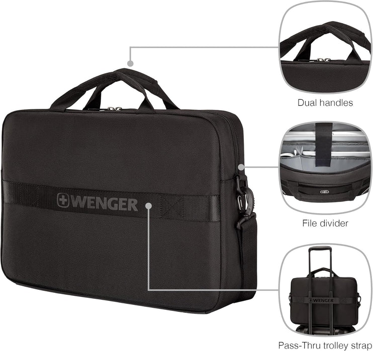 Wenger, XE Compact Brief 16, 16" Laptop Briefcase with Tablet Pocket, Black, Digital Network, 15,6", Casual