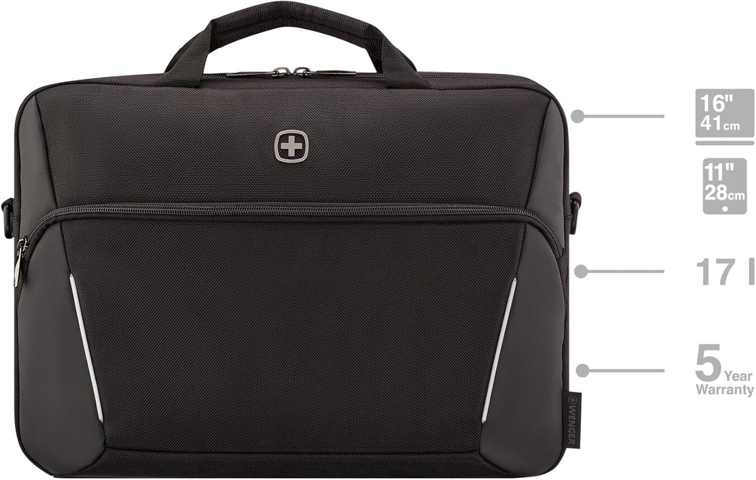 Wenger, XE Compact Brief 16, 16" Laptop Briefcase with Tablet Pocket, Black, Digital Network, 15,6", Casual