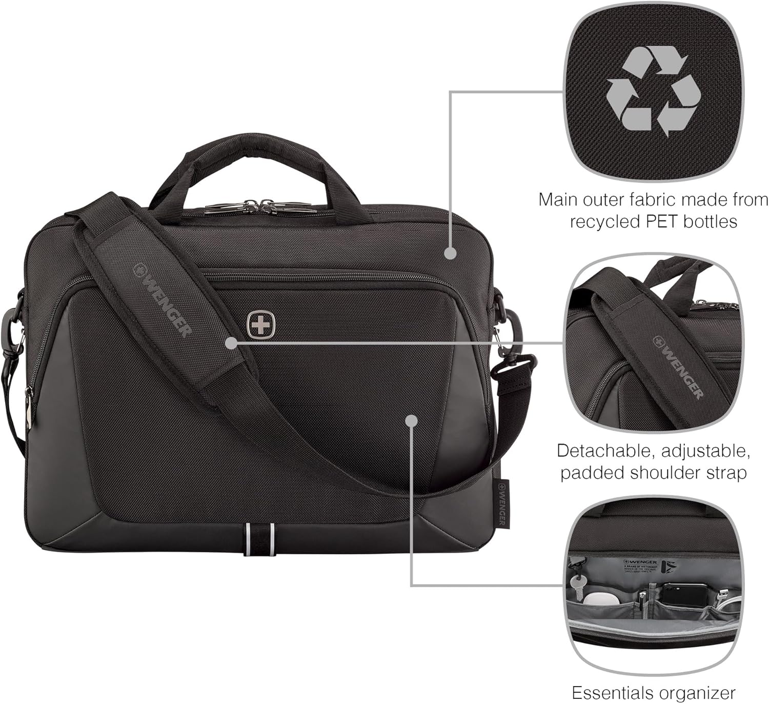 Wenger, XE Brief 16, 16" Laptop Briefcase with Tablet Pocket, Black, Digital Network, 15,6", Casual