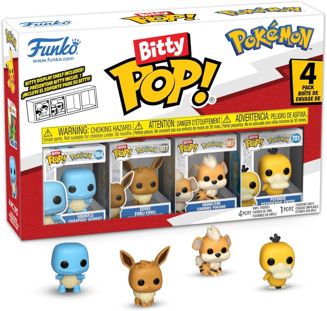 Funko Bitty Pop! Pokemon - Squirtle 4PK and A Surprise Mystery Mini Figure - 0.9 Inch (2.2 Cm) Collectable - Stackable Display Shelf Included - Gift Idea - Party Bags Stocking - Cake Topper
