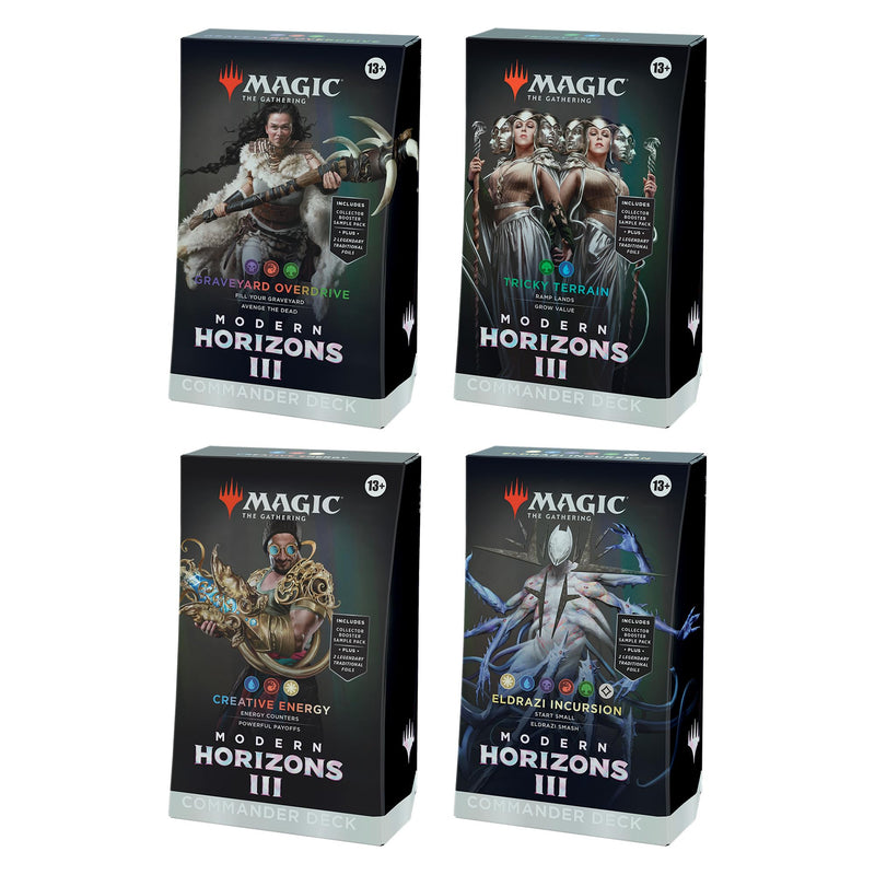 Magic The Gathering Modern Horizons 3 Commander Deck Bundle - Includes All 4 Decks (Graveyard Overdrive, Tricky Terrain, Creative Energy, and Eldrazi Incursion