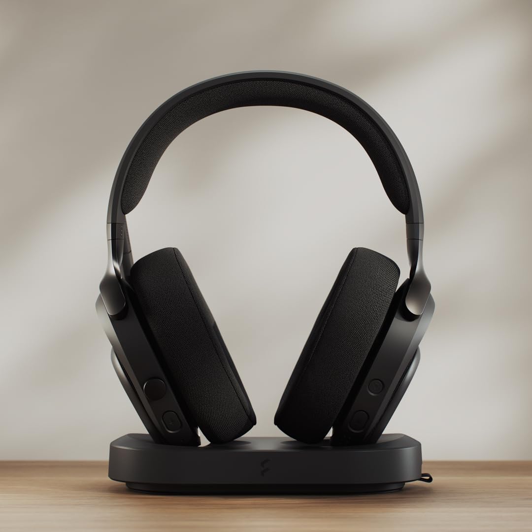 Fractal Design Scape Dark - Wireless PC Gaming Headset - Detachable Flip-To-Mute Microphone with Noise Cancellation - Battery Life Up To 40 Hours - Configurable Ambient Lighting - Black