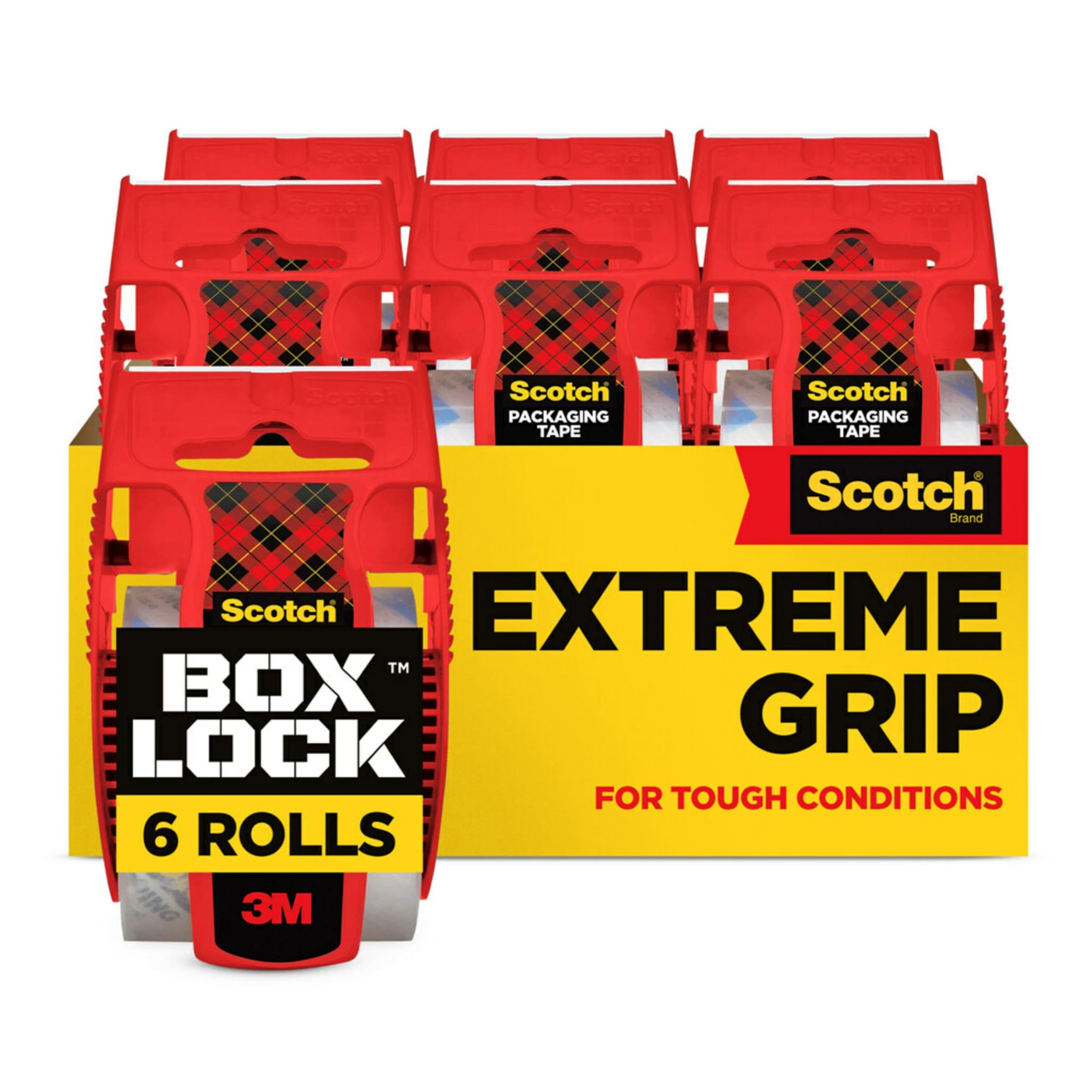 Scotch Box Lock Packaging Tape, 6 Rolls with Dispensers, 48 mm x 20.3 m - Strong Clear Packing Tape, Ideal for Packing Boxes and Parcels