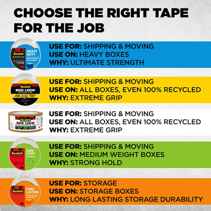 Scotch Box Lock Packaging Tape, 6 Rolls with Dispensers, 48 mm x 20.3 m - Strong Clear Packing Tape, Ideal for Packing Boxes and Parcels