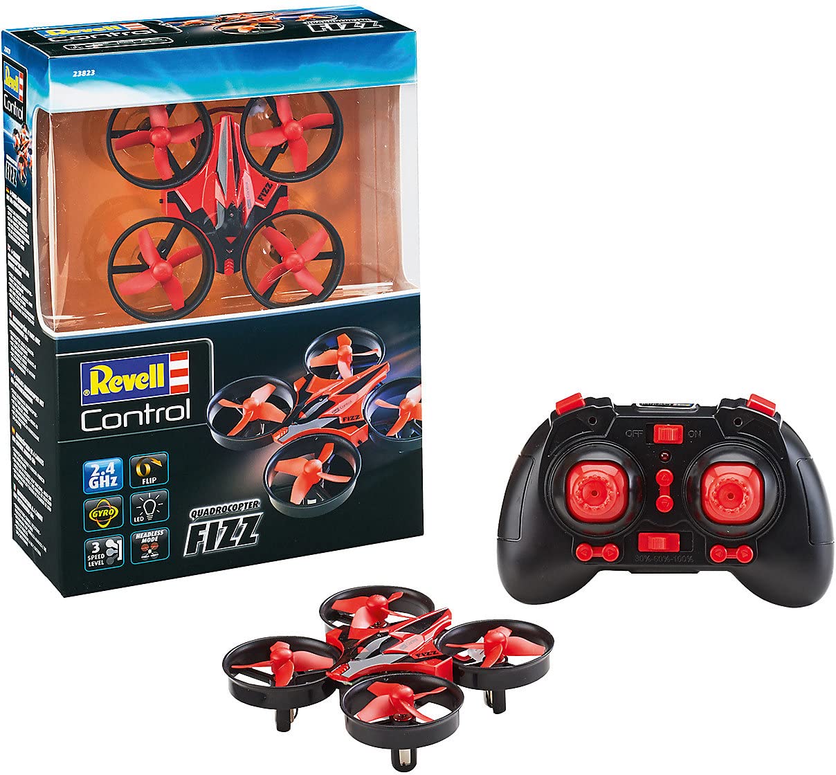 Revell Control 23823 Remote Control Mini Quadcopter "Fizz" With Precise 2.4 GHz Control,3 Speeds, Flip Mode,LED Lights, Headless Mode, Easy To Fly, 8.5cm in length