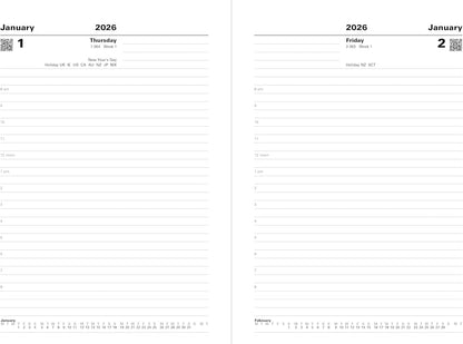 Letts of London Standard A5 day to a page 2026 diary - Black 26-T11XBK