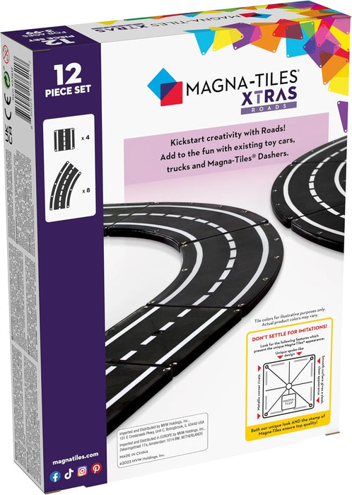 MAGNA-TILES XTRAS: Roads 12 Piece Magnetic Construction Set, The ORIGINAL Magnetic Building Brand