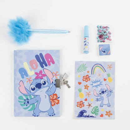 Diario Set Stitch – Set di cancelleria con diario segreto, Fuzzy Pen, adesivi e accessori per bambini creativi fan di Lilo & Stitch che vogliono scrivere e decorare al loro stile
