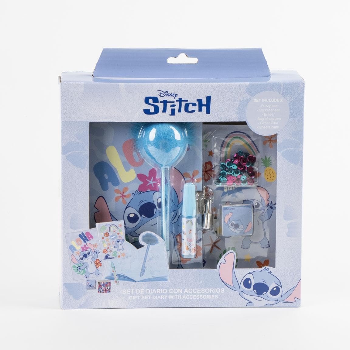 Diario Set Stitch – Set di cancelleria con diario segreto, Fuzzy Pen, adesivi e accessori per bambini creativi fan di Lilo & Stitch che vogliono scrivere e decorare al loro stile