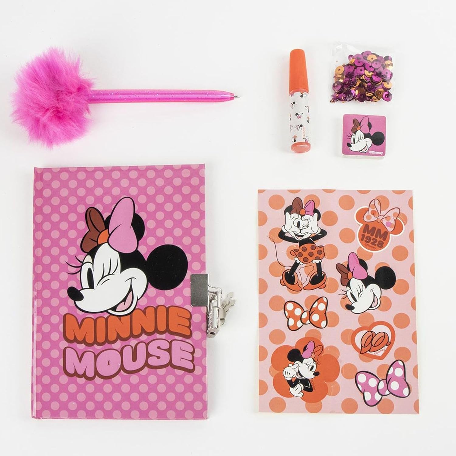 CERDÁ LIFE'S LITTLE MOMENTS Minnie Diary Set - Children's Diary with Fuzzy Pen, Stickers and Minnie Mouse Themed Accessories for Creative Girls Who Love to Write, Draw and Customize Their Own World