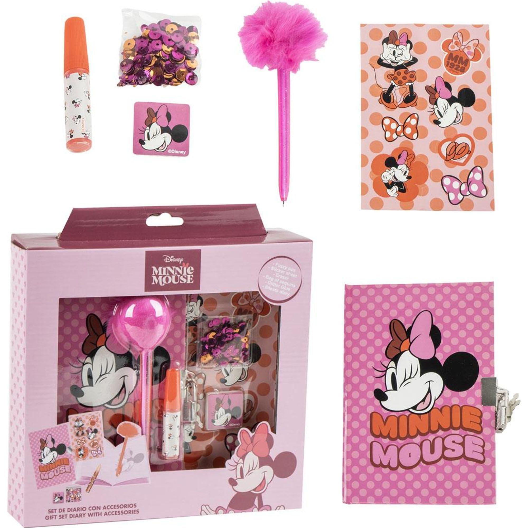 CERDÁ LIFE'S LITTLE MOMENTS Minnie Diary Set - Children's Diary with Fuzzy Pen, Stickers and Minnie Mouse Themed Accessories for Creative Girls Who Love to Write, Draw and Customize Their Own World