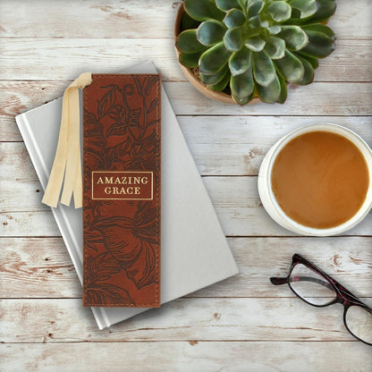 Amazing Grace Honey Brown Faux Leather Bookmark