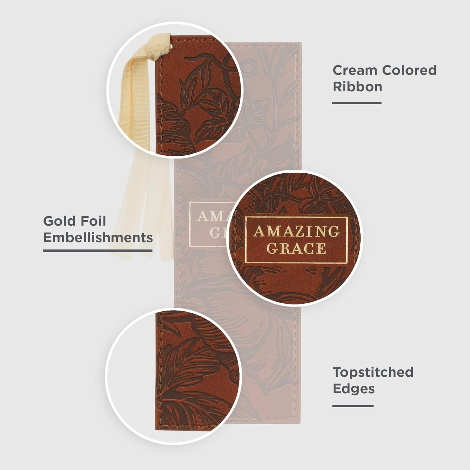 Amazing Grace Honey Brown Faux Leather Bookmark