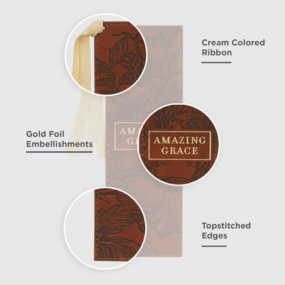 Amazing Grace Honey Brown Faux Leather Bookmark