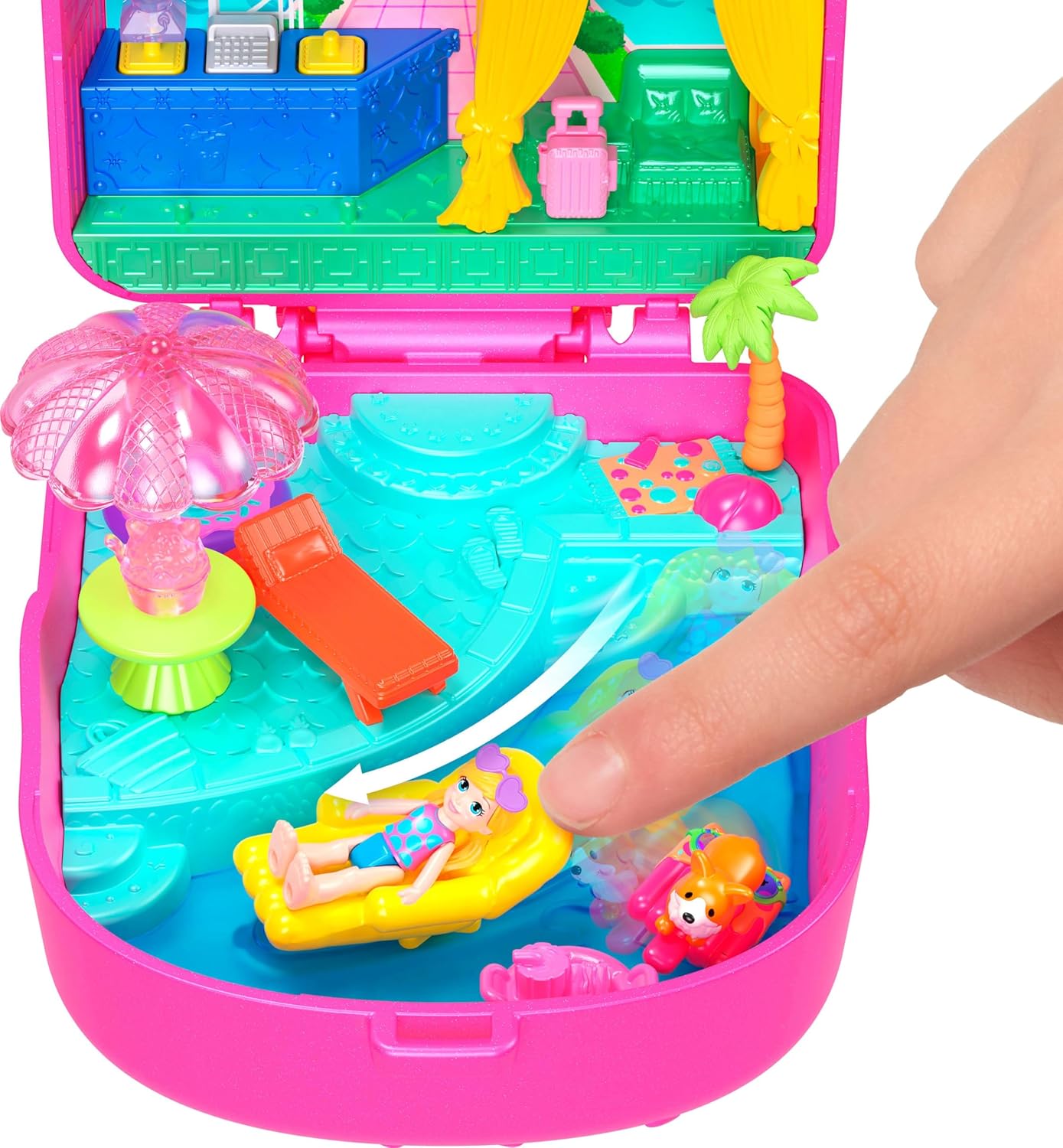 Polly Pocket Puppe und Spielset, Eiskätzchen-Schatulle, Reisespielzeug mit 1 Minipuppe, Hündchen und passendem Zubehör, JCB17