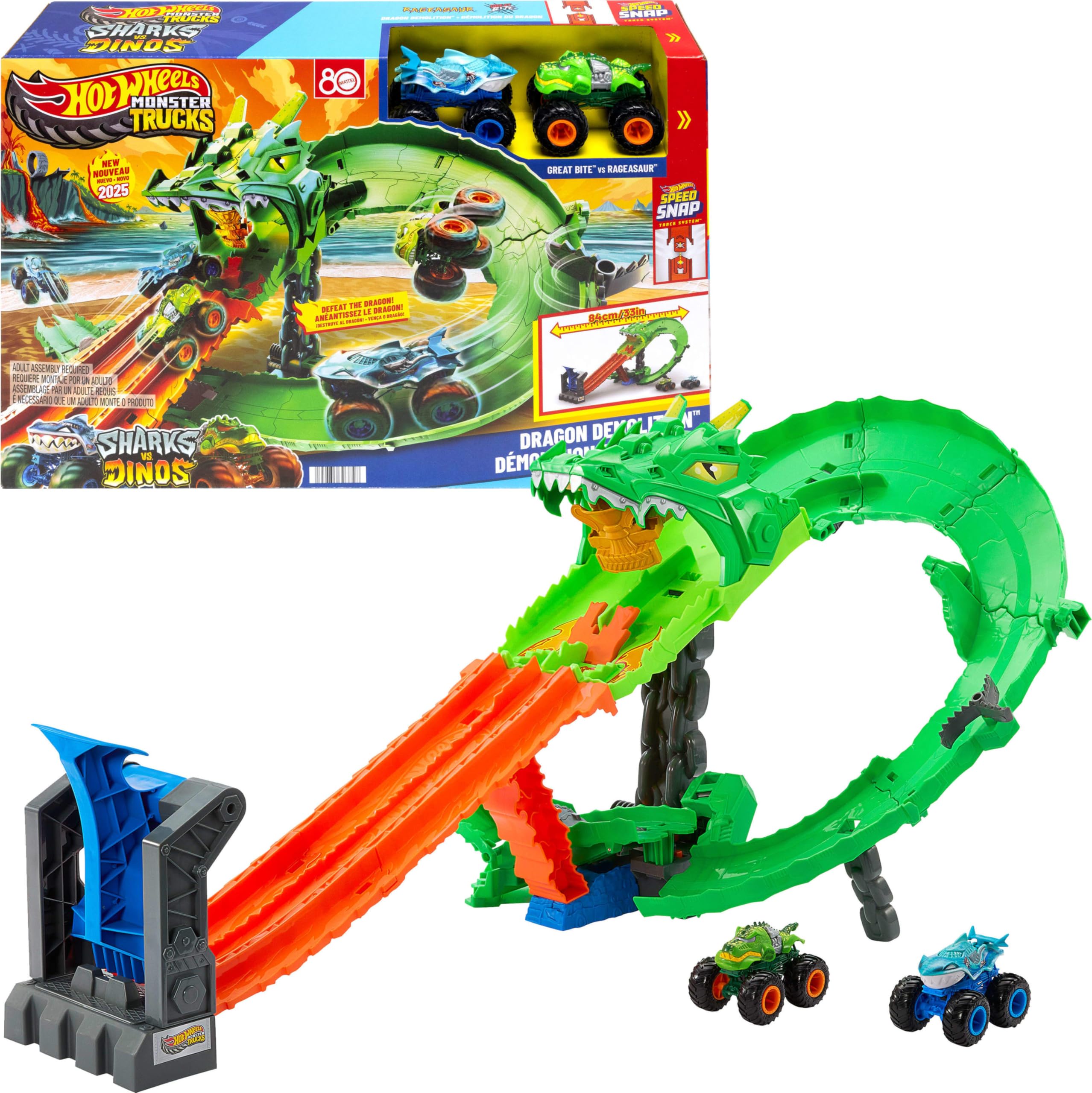 **Hot Wheels Mt Sharks Vs Dinos Dragon Destruction
