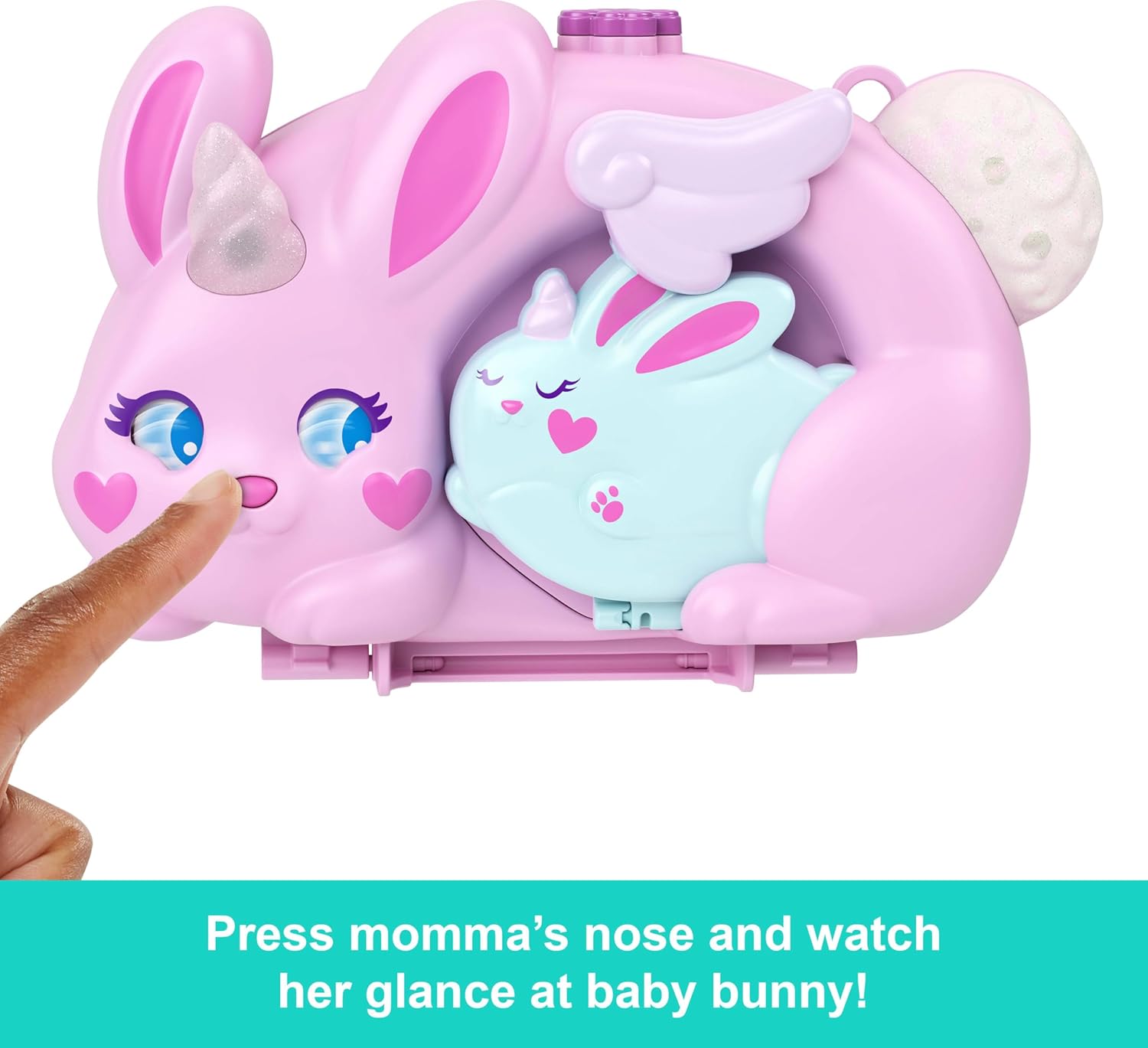 Polly Pocket Wearable Travel Toy with 2 Micro Dolls and 12 Accessories Including Pets, 2-in-1 Bunny Fun Compact Purse Playset with Bunny Unicorn Theme, JFT88