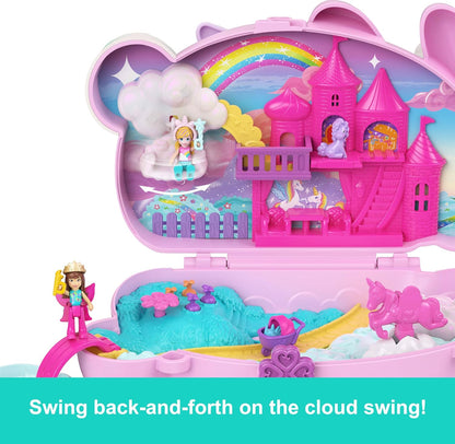 Polly Pocket Wearable Travel Toy with 2 Micro Dolls and 12 Accessories Including Pets, 2-in-1 Bunny Fun Compact Purse Playset with Bunny Unicorn Theme, JFT88