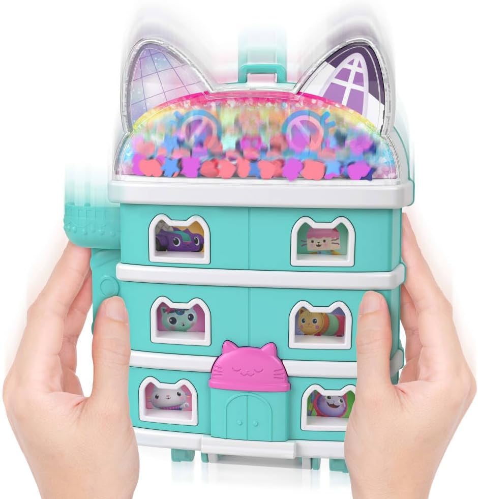 Polly Pocket x Gabby’s Dollhouse Compact, Micro Dolls and Playset, 9 Themed Accessories, Pandy Paws, Cakey, & MerCat Pet Friends, JFV02