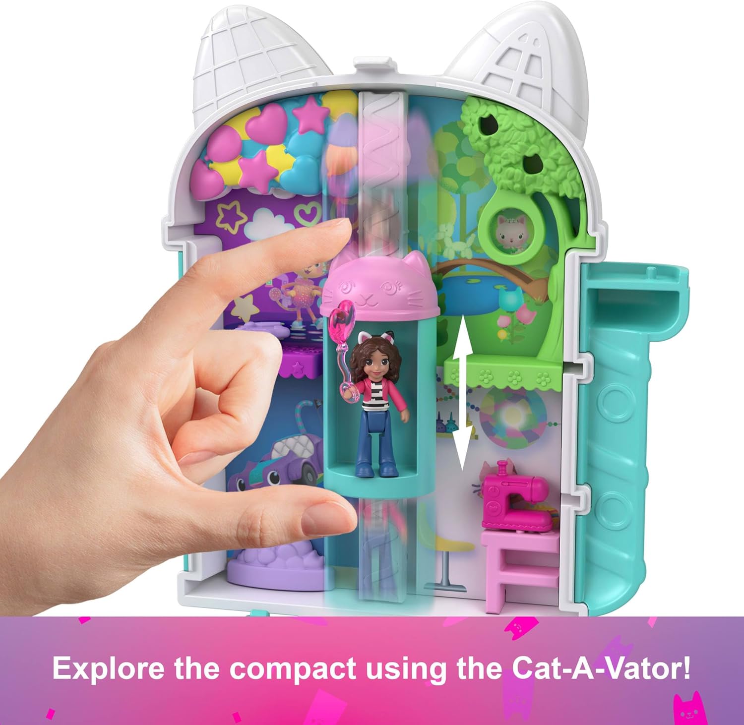 Polly Pocket x Gabby’s Dollhouse Compact, Micro Dolls and Playset, 9 Themed Accessories, Pandy Paws, Cakey, & MerCat Pet Friends, JFV02