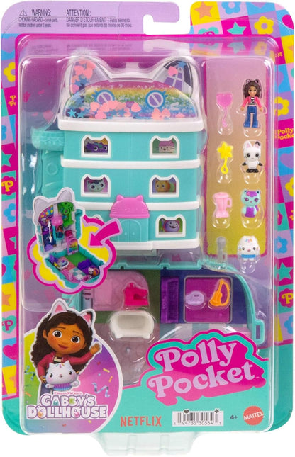 Polly Pocket x Gabby’s Dollhouse Compact, Micro Dolls and Playset, 9 Themed Accessories, Pandy Paws, Cakey, & MerCat Pet Friends, JFV02