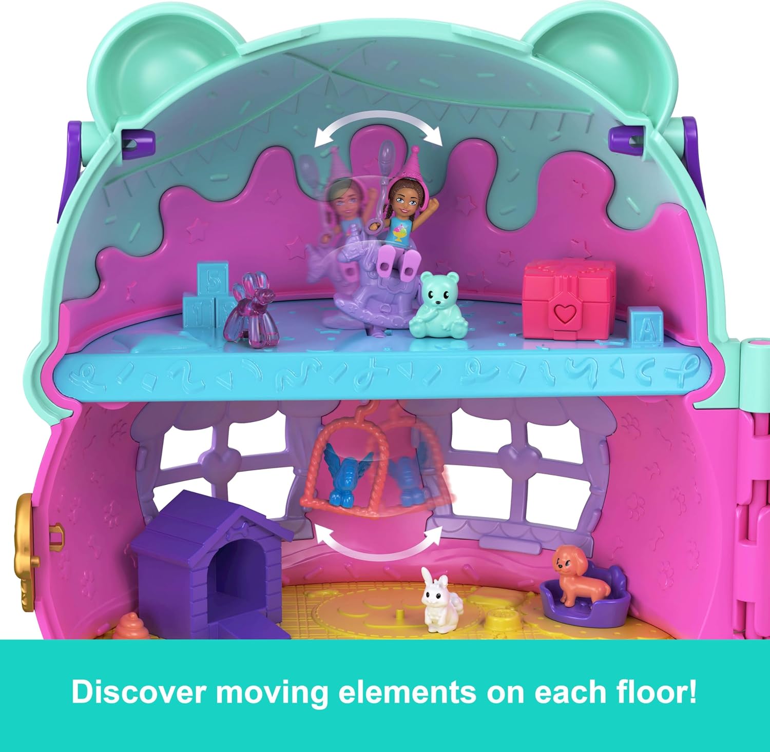 Polly Pocket Micro Dolls & Large Gelato House Playset, Ice Cream Bear Theme with 25+ Accessories Including Furniture, Food, and Pets (Amazon Exclusive