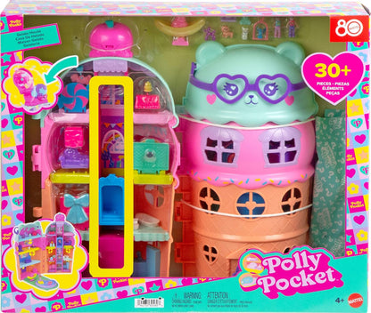 Polly Pocket Micro Dolls & Large Gelato House Playset, Ice Cream Bear Theme with 25+ Accessories Including Furniture, Food, and Pets (Amazon Exclusive