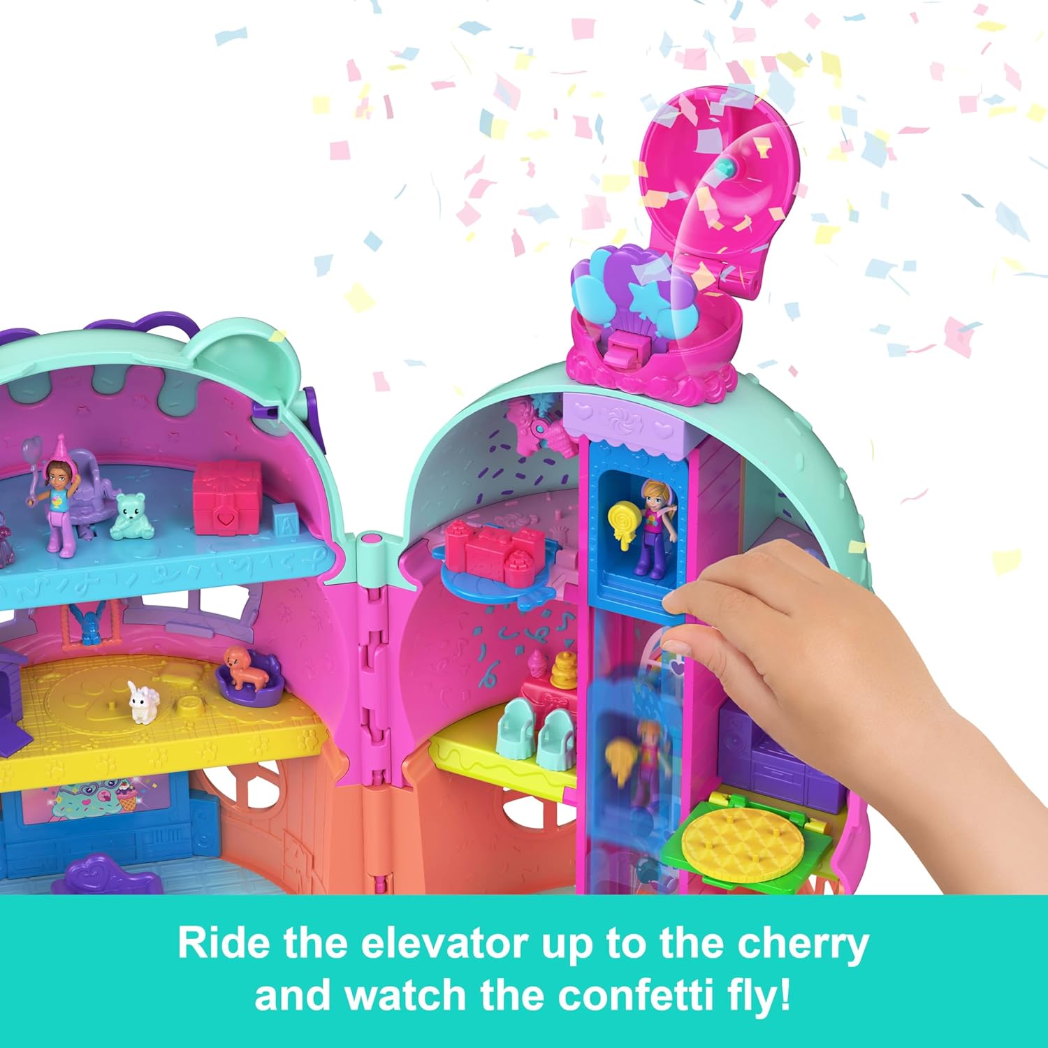 Polly Pocket Micro Dolls & Large Gelato House Playset, Ice Cream Bear Theme with 25+ Accessories Including Furniture, Food, and Pets (Amazon Exclusive