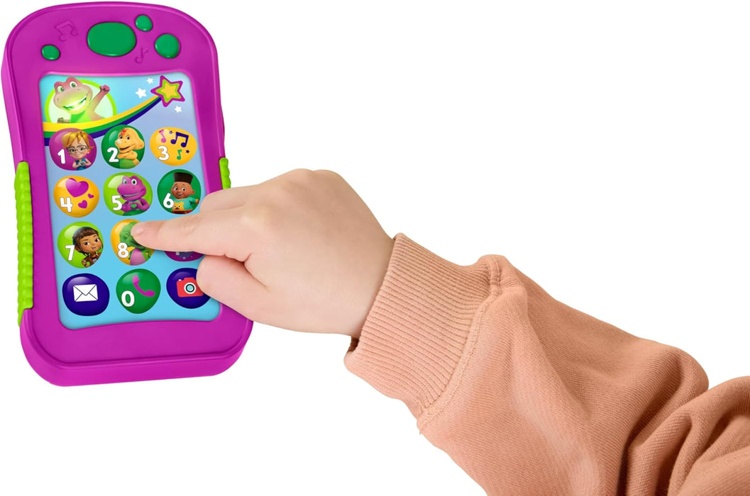 Barney World Toddler Toy – Hey Phone with Music, Lights & Phrases for Preschool Kids Ages 2+, Multilingual Version in English, Italian, French, German, and Dutch, JGT55