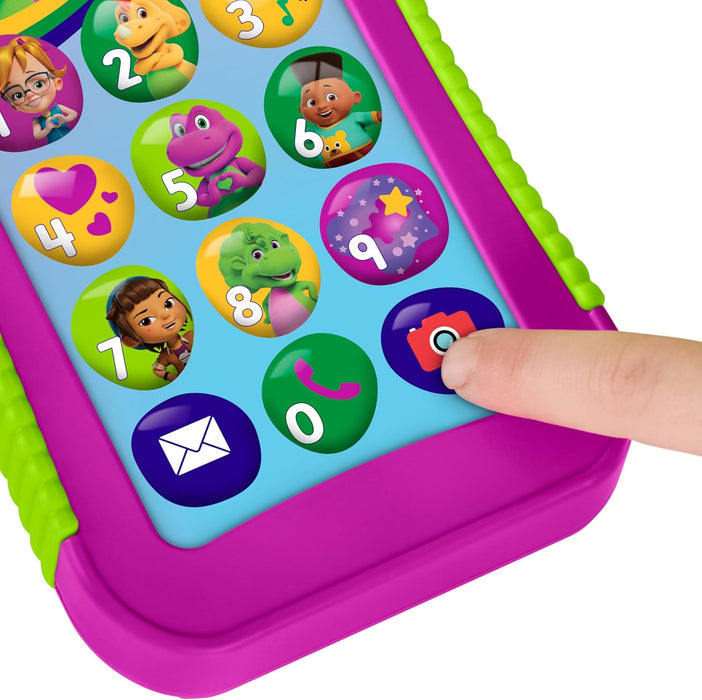 Barney World Toddler Toy – Hey Phone with Music, Lights & Phrases for Preschool Kids Ages 2+, Multilingual Version in English, Italian, French, German, and Dutch, JGT55