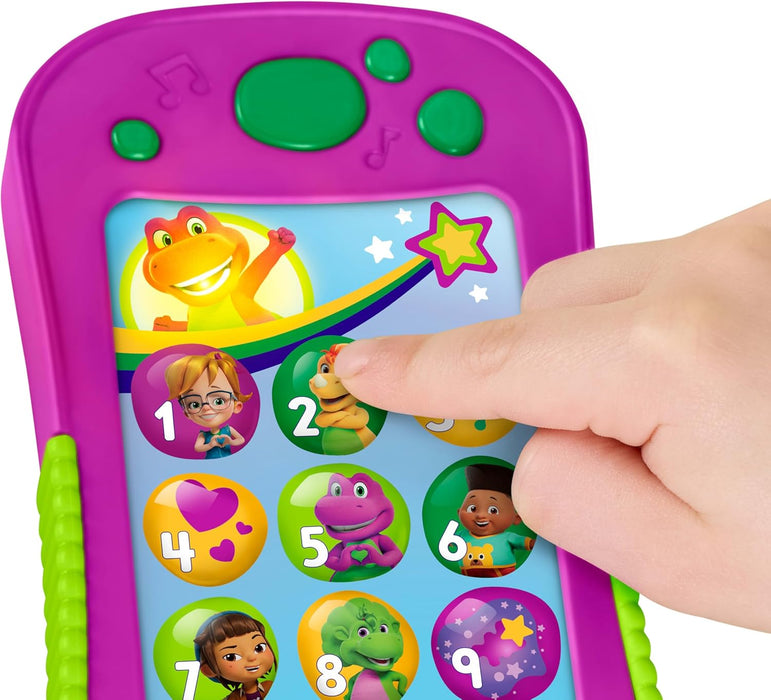 Barney World Toddler Toy – Hey Phone with Music, Lights & Phrases for Preschool Kids Ages 2+, Multilingual Version in English, Italian, French, German, and Dutch, JGT55