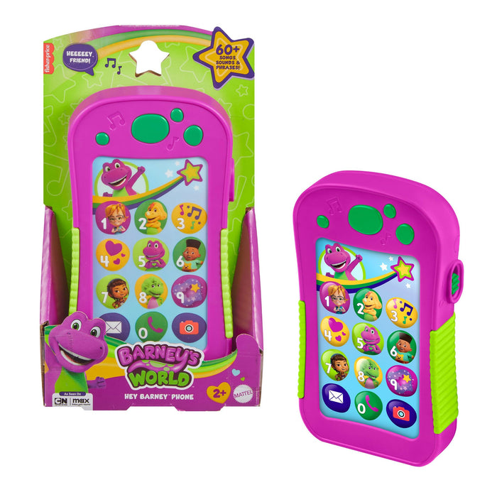 Barney World Toddler Toy – Hey Phone with Music, Lights & Phrases for Preschool Kids Ages 2+, Multilingual Version in English, Italian, French, German, and Dutch, JGT55