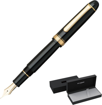 PLATINUM Japanese Fountain Pen #3776 Century Gold Trim Black in Black UEF/Black/0.18-0.24 mm/Handmade/14K Gold Nib with Gift Box/Fountain Pen