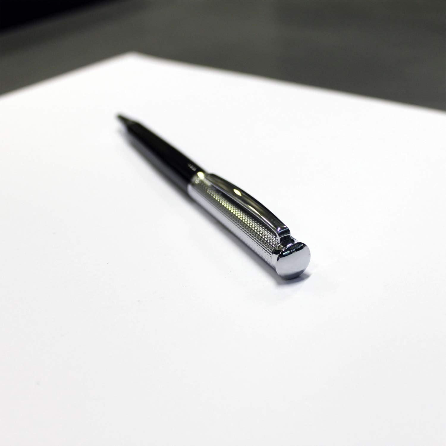 Hugo Boss HSW5804 Sophisticated Diamond Ballpoint Pen - Chrome/Black